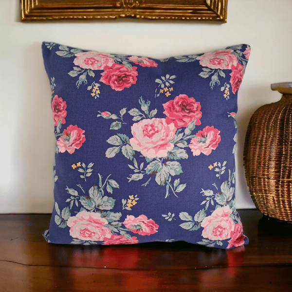 Navy Blue Floral Cushion 40 x 40 cm