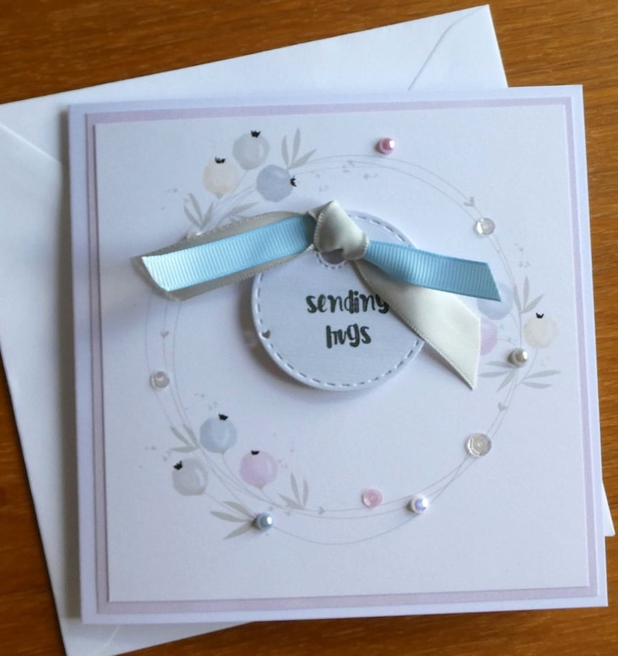 Sending Hugs Blank Card - Pastel Berry Wreath