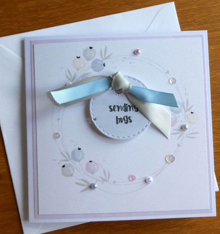 Sending Hugs Blank Card - Pastel Berry Wreath
