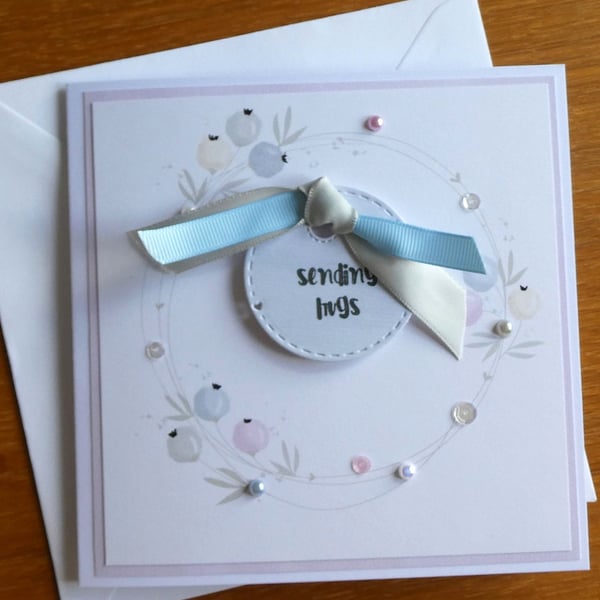 Sending Hugs Blank Card - Pastel Berry Wreath