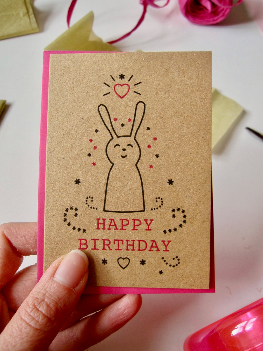 Sparkly Birthday Bunny - mini greetings card