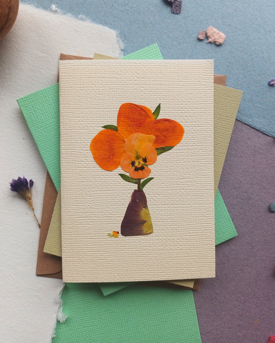 Real Pressed Flowers Greeting Card. Congratulations, Birthday