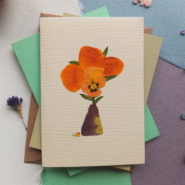 Real Pressed Flowers Greeting Card. Congratulations, Birthday