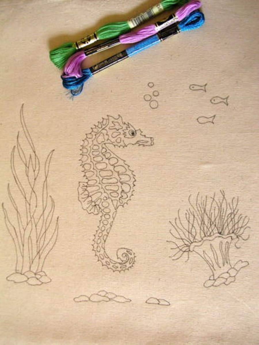 Ready to Embroider, Tote bag, with Unique, Embroidery Design, Pattern, Seahorse