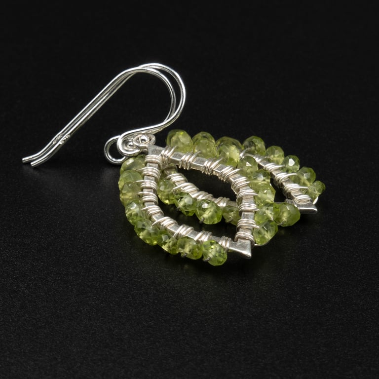 Peridot and sterling silver handmade gemstone leaf earrings : Libra gift