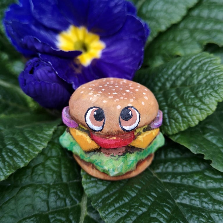 Hand carved and painted Bertie the Burger - One of a kind gift!