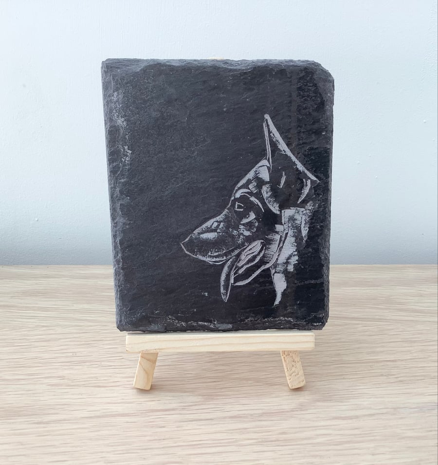 Alsatian German Shepherd Dog Head Profile  - original art hand carved on slate