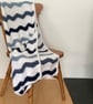 BLANKET, THROW. Ripples. Crocheted .' Ocean' . Blue, white.  - Image 1