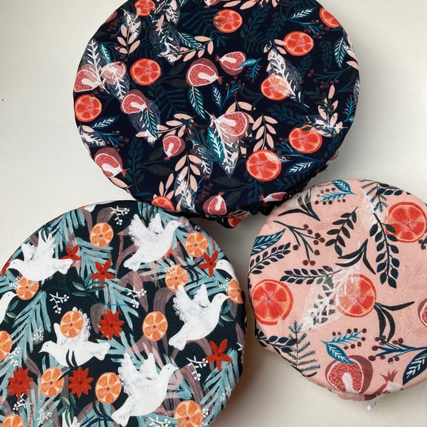 Reusable bowl covers - set of three in fruit and spices design