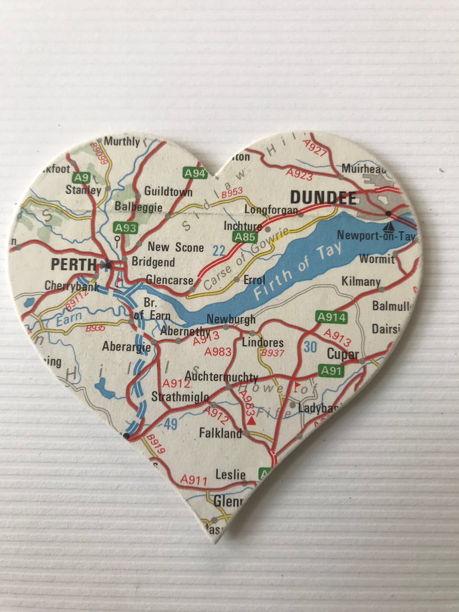 PERTH & DUNDEE Vintage map art. 4” white frame. Scottish places. 