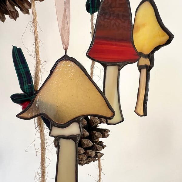 Stained glass mushroom lucky dip Christmas decoration - unique vintage glass