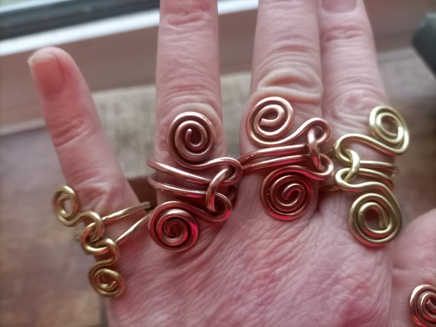 Artisan Mystical Double Spiral Copper or brass Rings 2mm thick