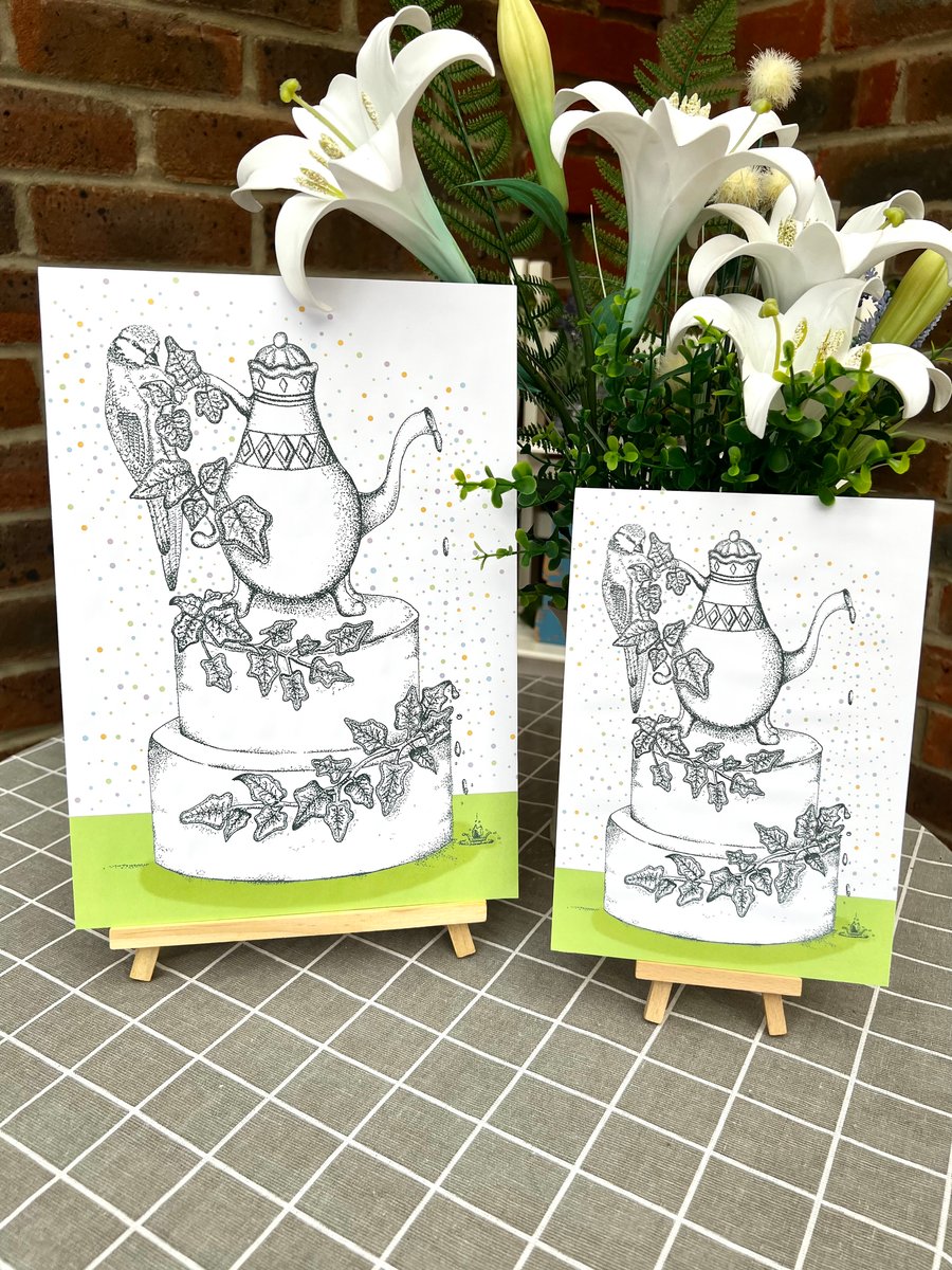 Illustration print - Blue Tit Ivy Cake (Small - foam board backing)