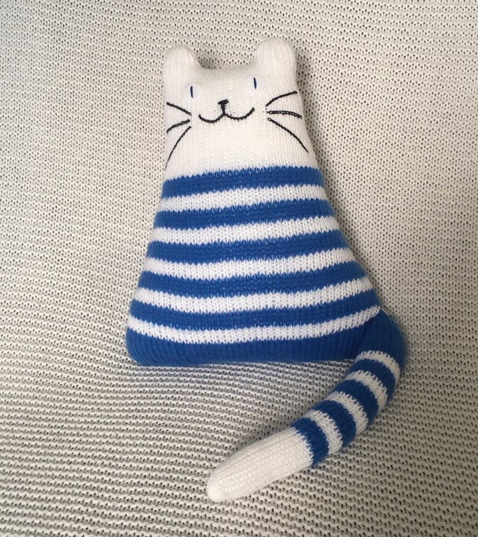 Nautical  Knitted animal cat plushie, Breton  cat  dolls