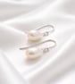 6mm White Oval Freshwater Pearl Gold Plated Sterling Silver Drop Earrings - Image 2