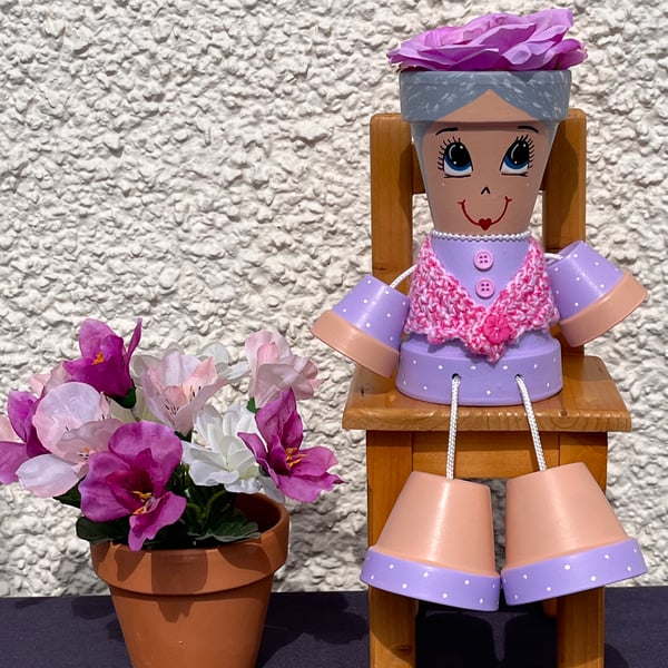 Hand painted Granny pot lady 