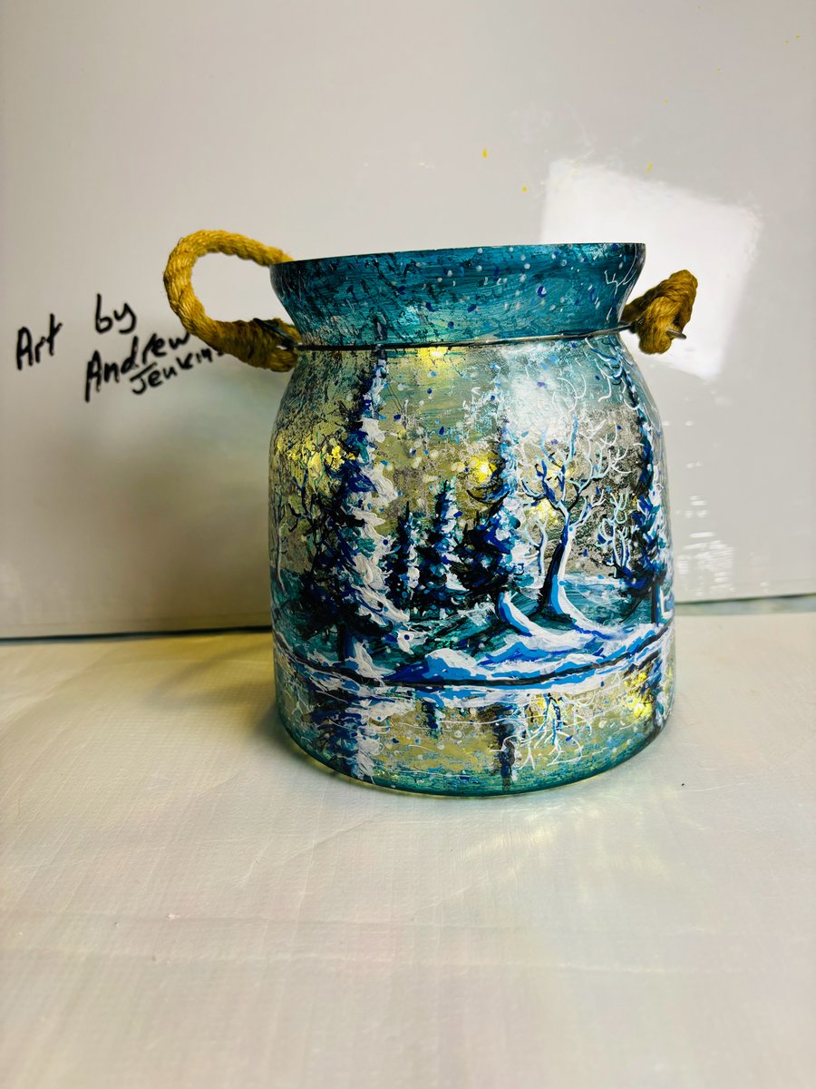 Snow Flurry a hand painted and fired glass lantern by Andrew Jenkins 