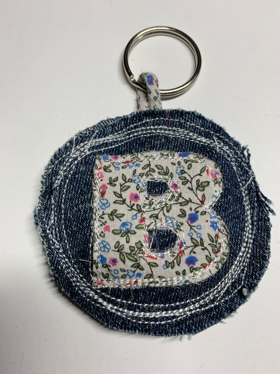 Upcycled denim key ring. Boho B