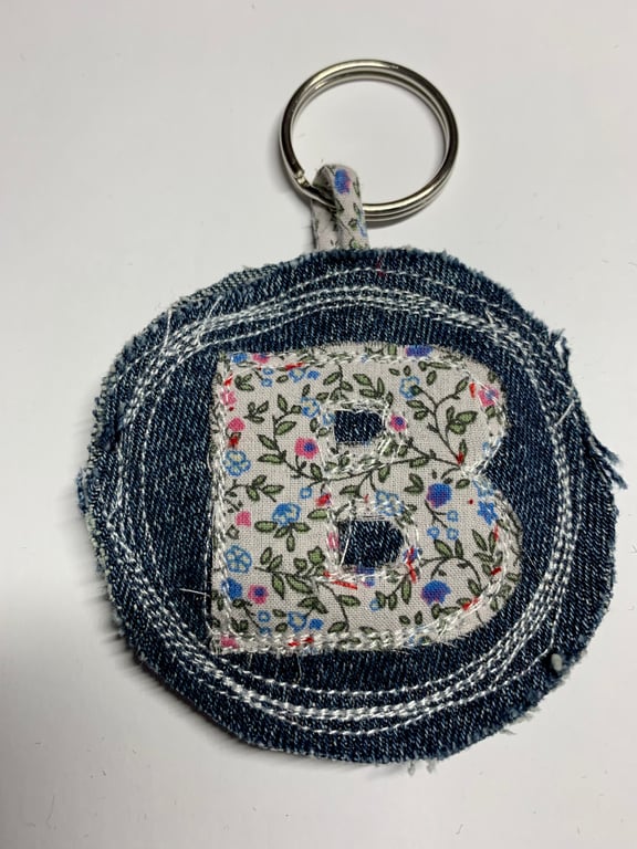 Upcycled denim key ring. Boho B