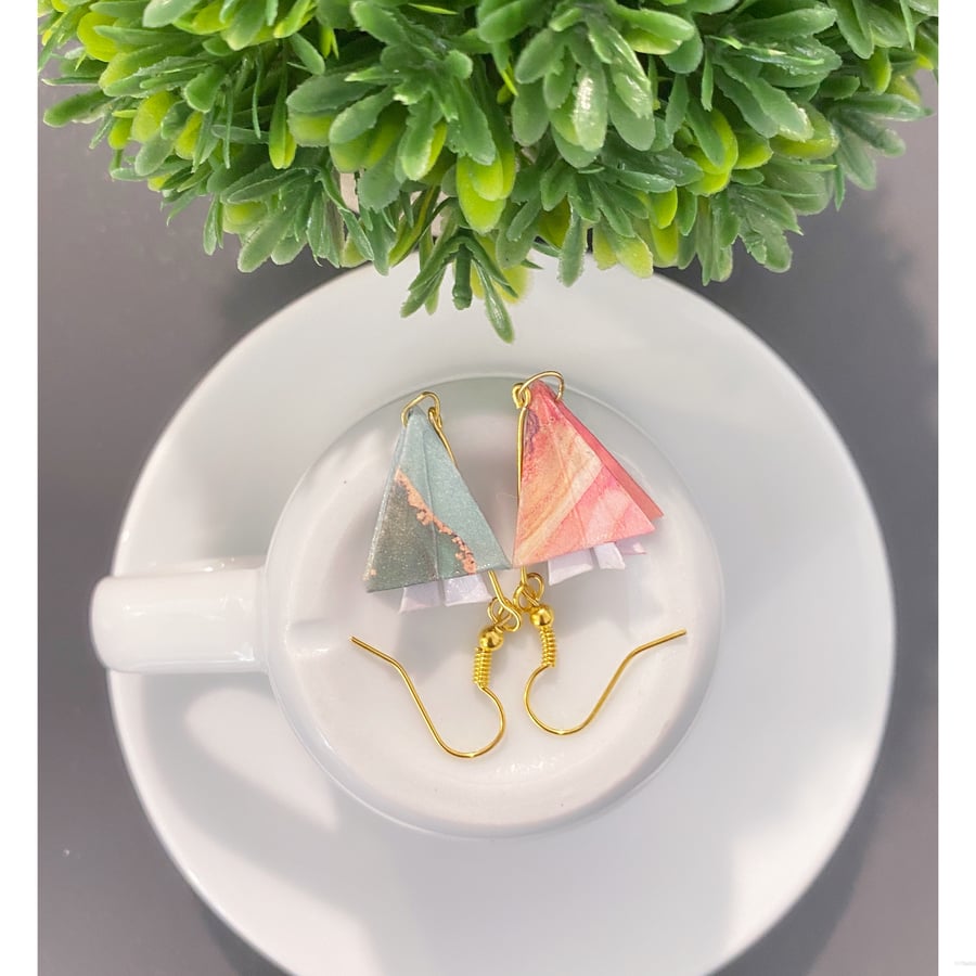 Tree Earrings, Origami Tree Earrings, Paper Tree Earrings, Tree Earrings