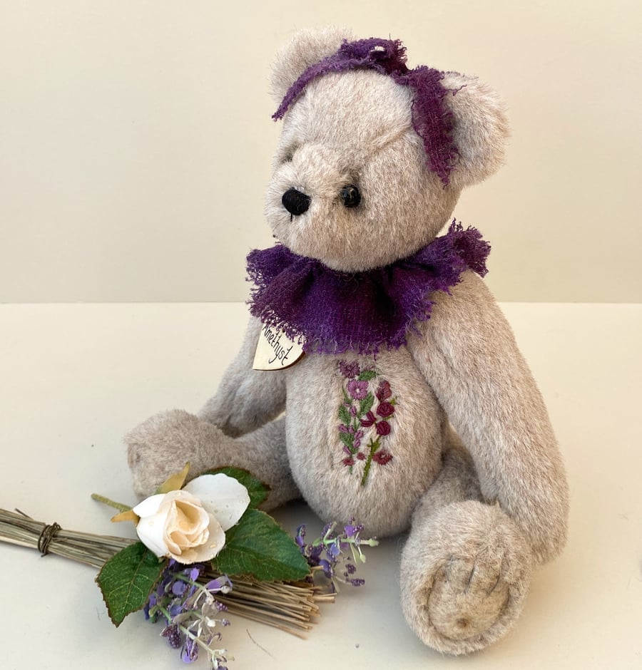 Heirloom artist bear, one of a kind embroidered alpaca mohair teddy bear  