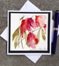 Handpainted Blank Card Of Red Abstract Papery Flowers - Image 1