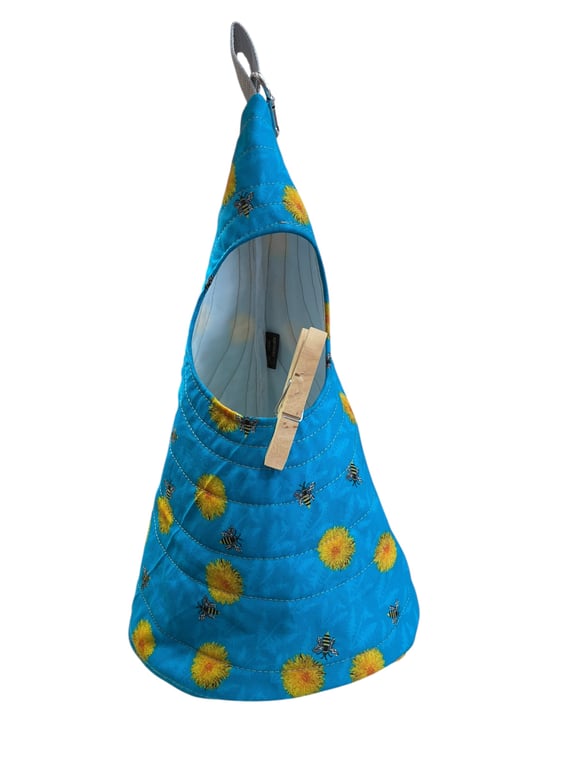 Quilted Handmade Peg Bag featuring bees-turquoise 