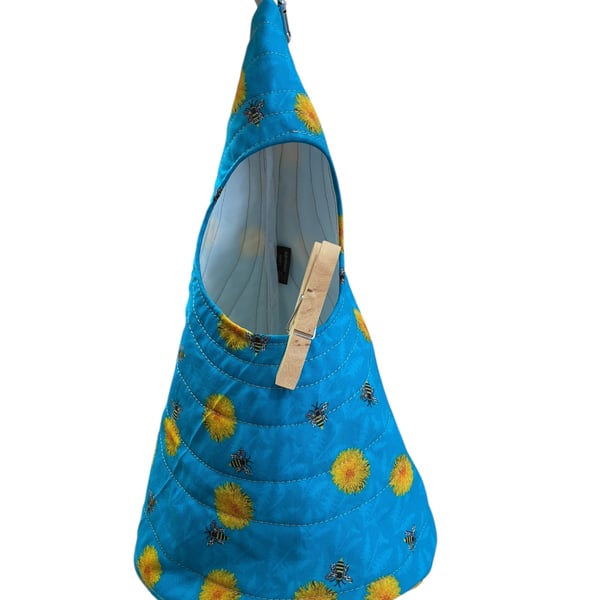 Quilted Handmade Peg Bag featuring bees-turquoise 