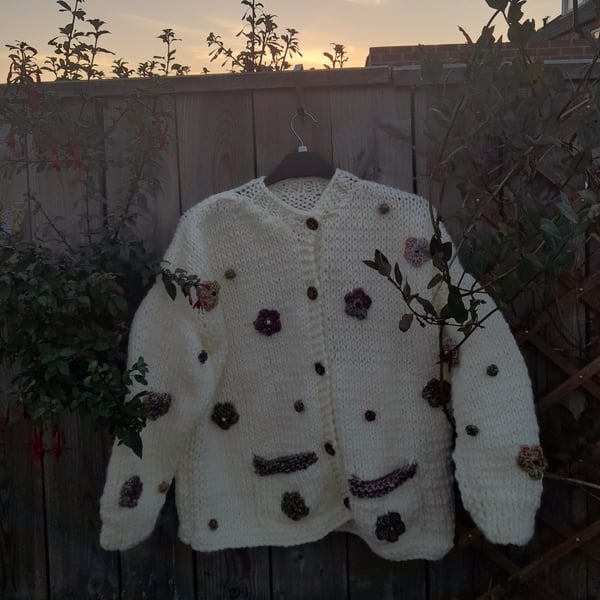 Handknit floral cardigan