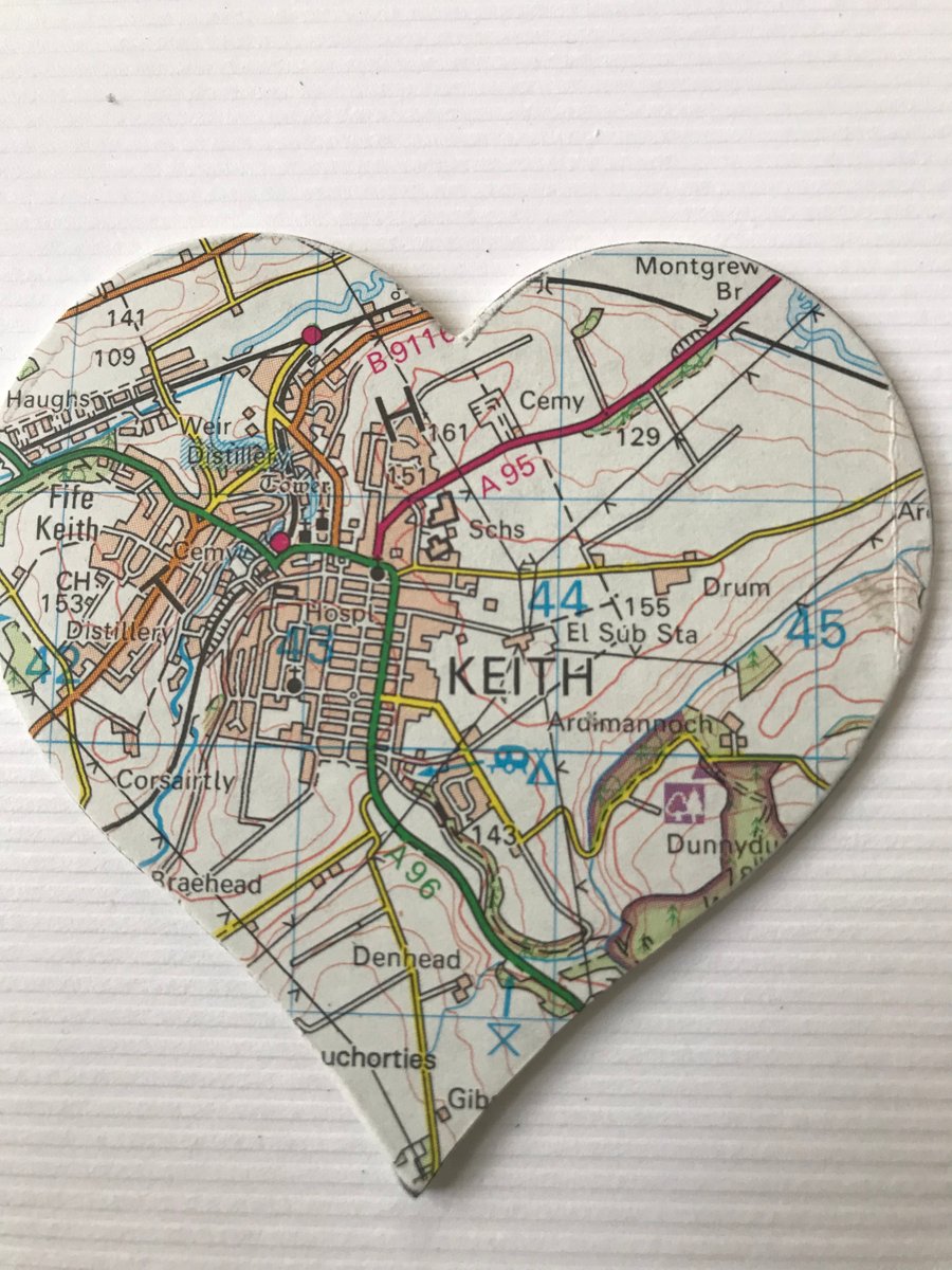 KEITH Vintage map art. 4” white frame. Scottish places. 