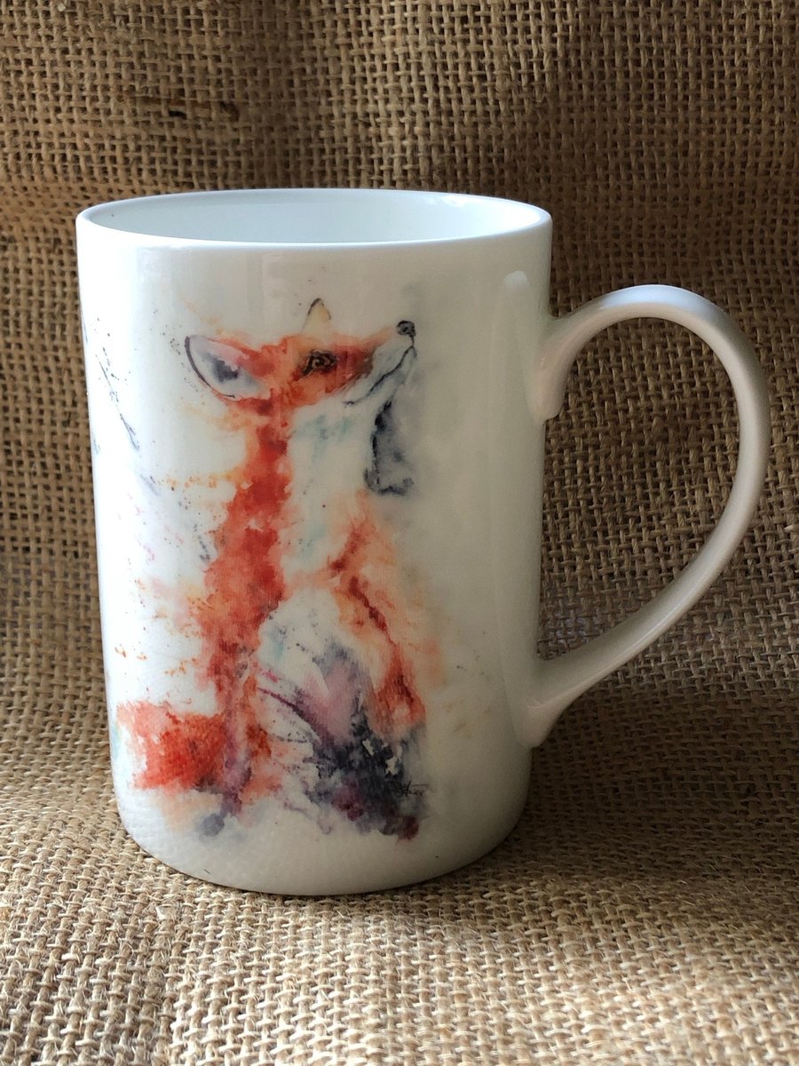 Foxy Vixen Watercolour Bone China Mug, China Cup, Gift, Wildlife Art Mug by Wate