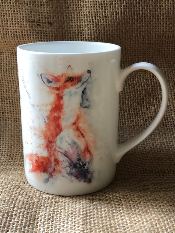 Foxy Vixen Watercolour Bone China Mug, China Cup, Gift, Wildlife Art Mug by Wate