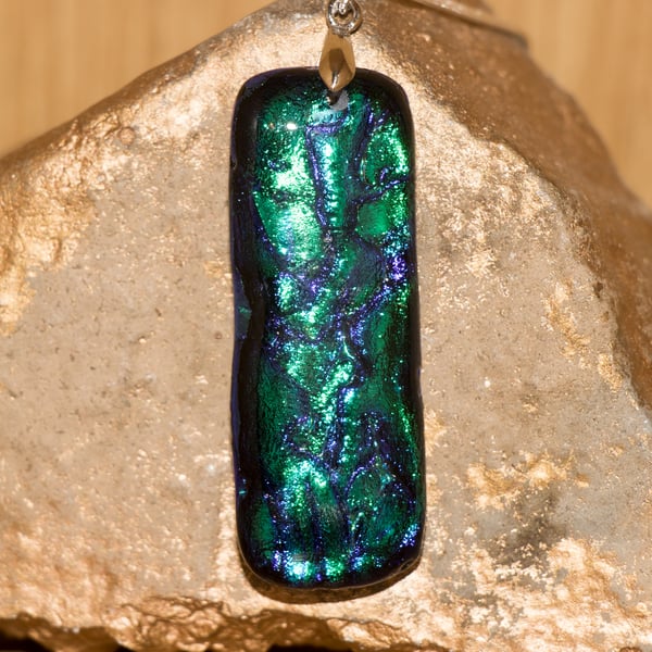 Bottle Green & Blue - Dichroic Fused Glass Pendant - 1186