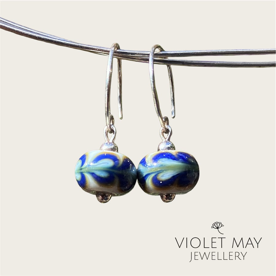 Blue and Green Patterned Glass Earrings