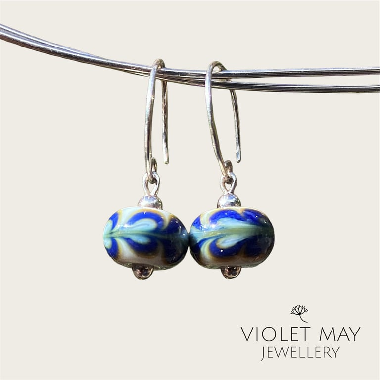 Blue and Green Patterned Glass Earrings