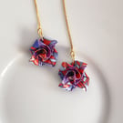 Ethnic Charm: Hand Folded Origami Rose Threader Earrings with Long Chain Gold