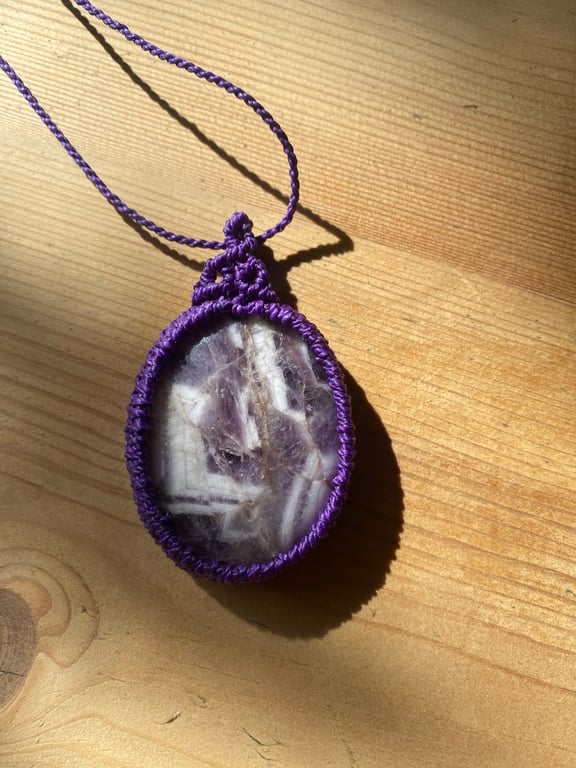 Amethyst wrapped macrame necklace 