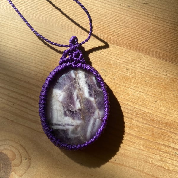 Amethyst wrapped macrame necklace 