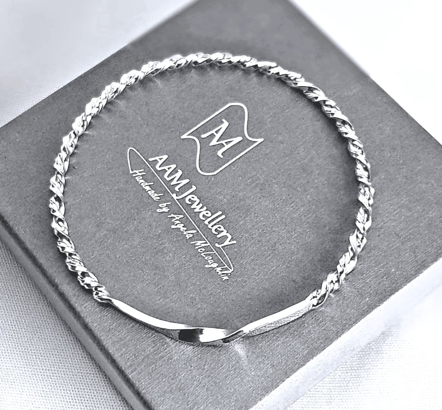 Sterling Silver Bangle, Chunky Silver Twist Bangle, Sustainable Jewellery UK