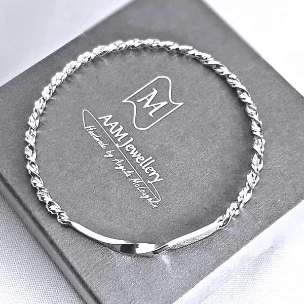 Sterling Silver Bangle, Chunky Silver Twist Bangle, Sustainable Jewellery UK