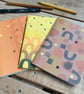 Set of 3 Hand Bound and Hand-printed Journals. Browns, Oranges, Yellows.