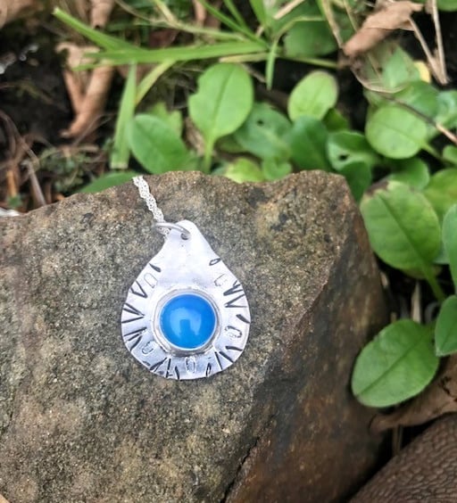 Handmade Sterling Silver 925 Perfectly Imperfect Blue Agate Pendant Necklace 