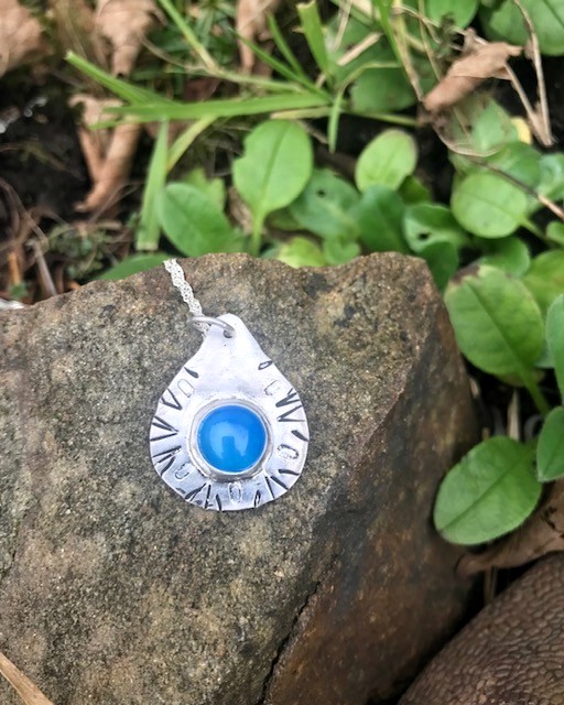 Handmade Sterling Silver 925 Blue Agate Pendant Necklace - Perfectly Imperfect
