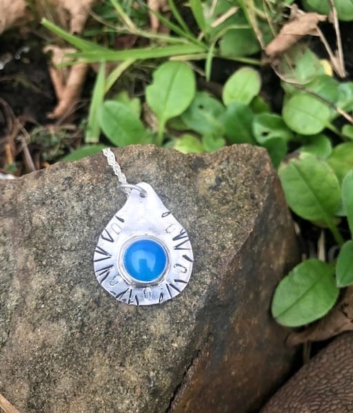 Handmade Sterling Silver 925 Blue Agate Pendant Necklace - Perfectly Imperfect
