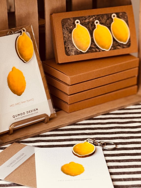 Lemon Wooden Ornament Yellow Fruit Hanging Decoration Summer Kitchen set of 3