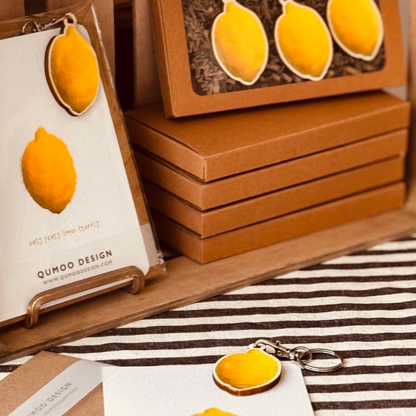 Lemon Wooden Ornament Yellow Fruit Hanging Decoration Summer Kitchen set of 3