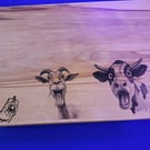 Chunky chopping board beechwood with crazy-shocked cow goat a d chicken design 
