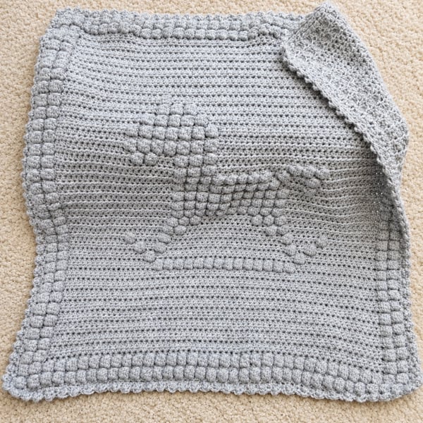 Crochet Rocking horse baby blanket in Grey