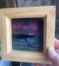 Pink Sunset over cliffs and , white moon sea needle felt pine box frame 