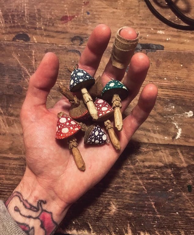 Hand Carved Faerie Mushroom Pendant 